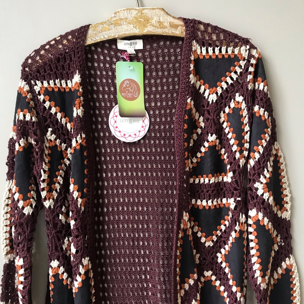 Umgee Long Crochet Cardigan Size M - Picture 3 of 14